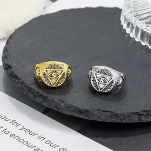 Vintage Egypt Illuminati All Seeing Eye Pyramid Eye Ring Punk Egyptian Triangle Opening Adjustable Pyramid Eye Symbol Cool Rings