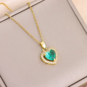 Temperament Sweet Ice Flower Crystal Heart Pendant Necklaces for Women Trendy Stainless Steel Neck Chain Female Wedding Jewelry